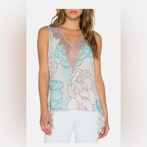 BCBGMaxAzria Blue Floral Lace V-Neck Blouse Size Small